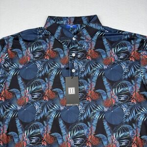 Hreski Polo Shirt Mens XL Blue Tropical Floral Golf Performance Stretch